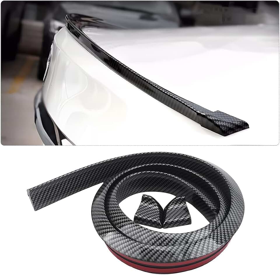 JNNJ Auto Heckspoiler aus Wasserfestem Gummi, 3D Körper Kofferraumspoiler, Autodach Spoiler Lippe Streifen, Universal Spoiler Aufkleber für Viele Fahrzeuge(Kohlefaser)