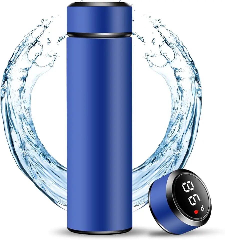 Thermosflasche 500ml, Isolierbecher mit Vakuumisolierung & LED-Touchscreen-Temperaturanzeige, Vakuum Isolierbecher 304 Edelstahl Smart Mug Trinkflasche Ideal für Büro, Reise, Sport (Blau)