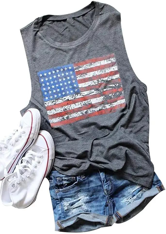 HRIUYI 4th of July Tank Tops for Women Sleeveless American Flag T-Shirts Tees Vest Blouse