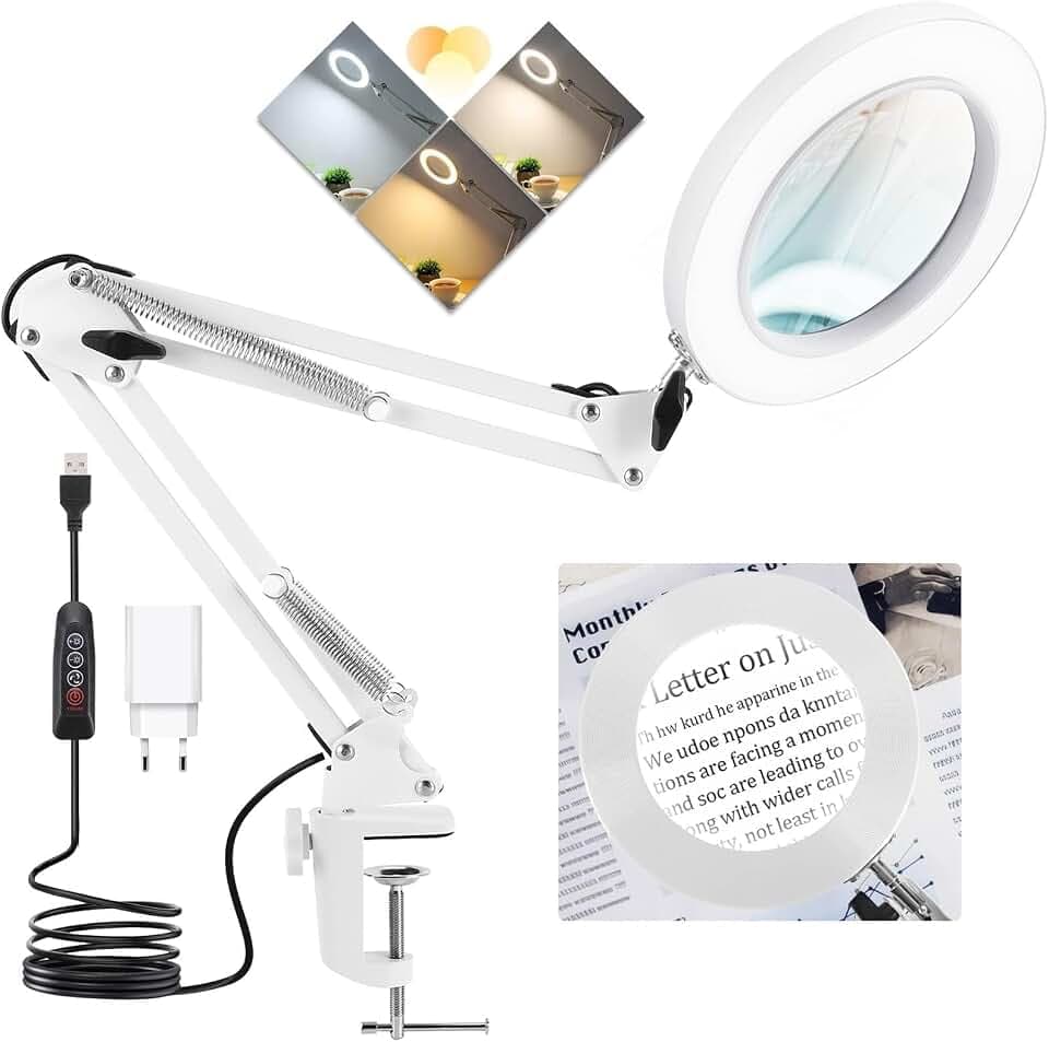 Lupe mit Licht und Ständer, 10X LED Lupenlampe mit 3 Farbmodi & Eurostecker