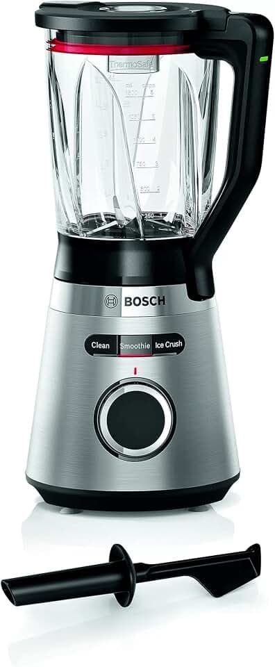 Bosch Standmixer, Smoothie Maker, 30,000 U/min, 1200 W, Edelstahl-Messer, 1,5l ThermoSafe Glasbehälter, spülmaschinengeeignete Teile, Made in Europe, VitaPower Serie 4 MMB6382M