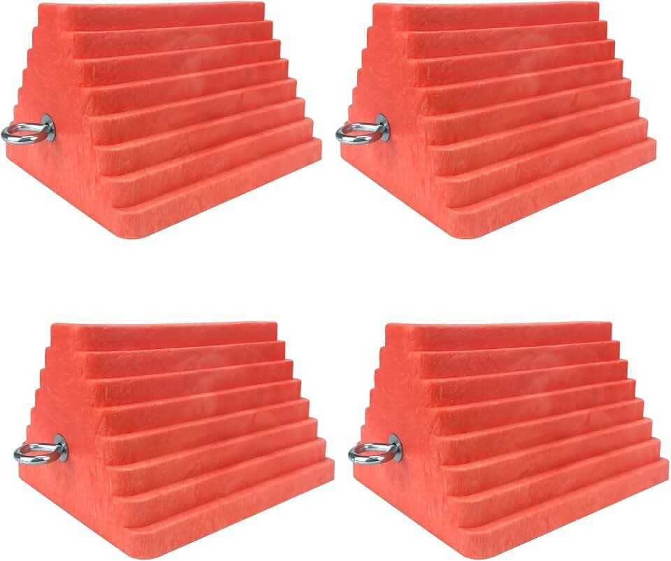 HOXWELL Premium 4 pcs Heavy Duty Wheel Tire Chocks, Vehicle Chocks with Eyebolt for Travel Trailers, Camper, Truck, Car and ATV 4 Pack, Orange