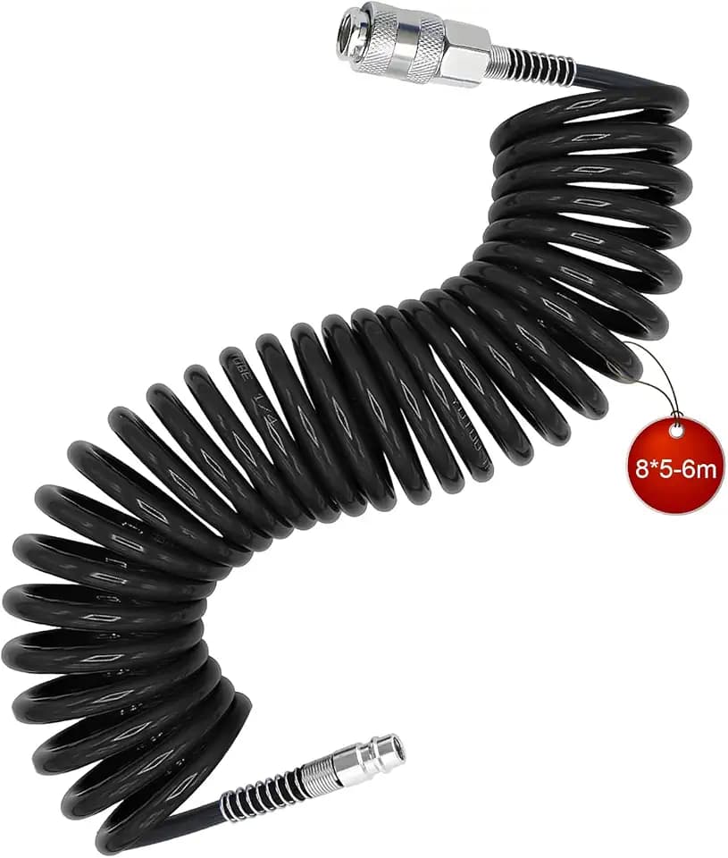 6 m Druckluft Spiralschlauch, Spiralförmige Kompressor Schlauch, Durchmesser 8 x 5 mm Luftdruckschlauch,schwarz Druckluft Schlauch, mit Anschlussstück, für Haushalt, Werkstatt, Autowerkstatt
