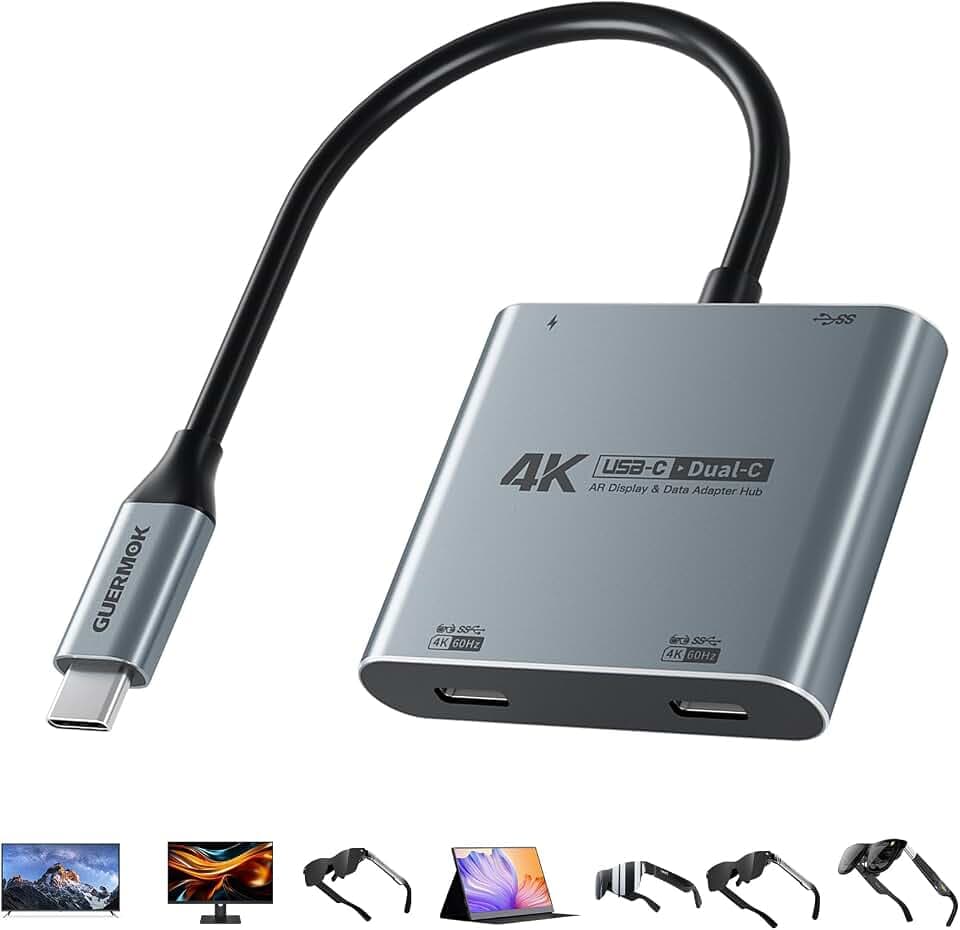 Guermok 4-in-1 Dual USB-C Display Hub, 4K@60Hz Video Output, AR Glasses Hub