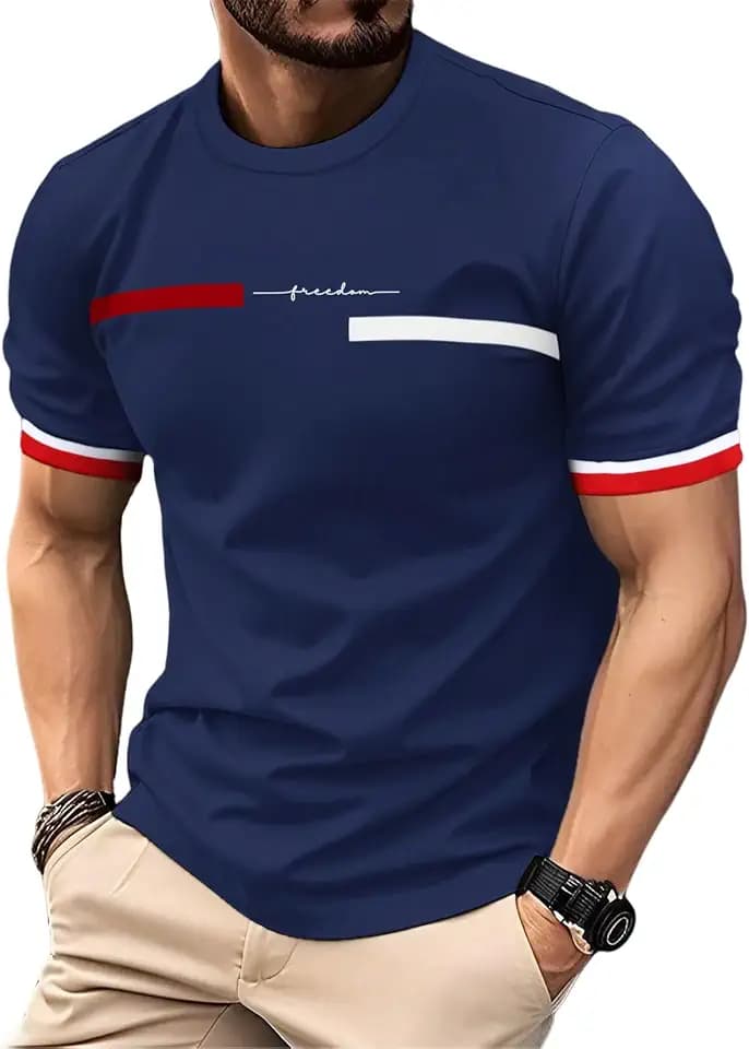 QJQ Men's Letter Graphic Tees Streetwear Short Sleeve Crewneck Color Block T Shirts Casual Summer Trendy Tops White