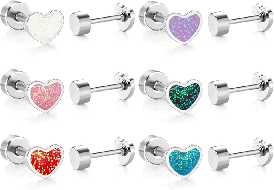 Hypoallergenic Screw Back Earrings for GirIs Women, 14K Gold-plated Star Heart Surgical Steel Stud Earrings Flat Back Earrings Hypoallergenic for Sensitive Ears Screw on Back Earring Jewelry Gift