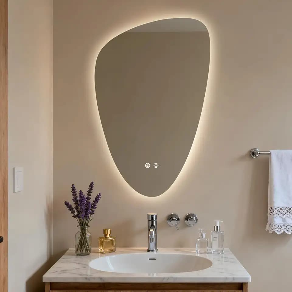 HOMECOOKIN LED Irregular Bathroom Mirror with Lights, 20 x 31 Inch Asymmetrical Backlit LED Vanity Mirror for Wall, Anti Fog Mirror for Bathroom, 3 Colors and Dimmable Light, Horizontal/Vertical