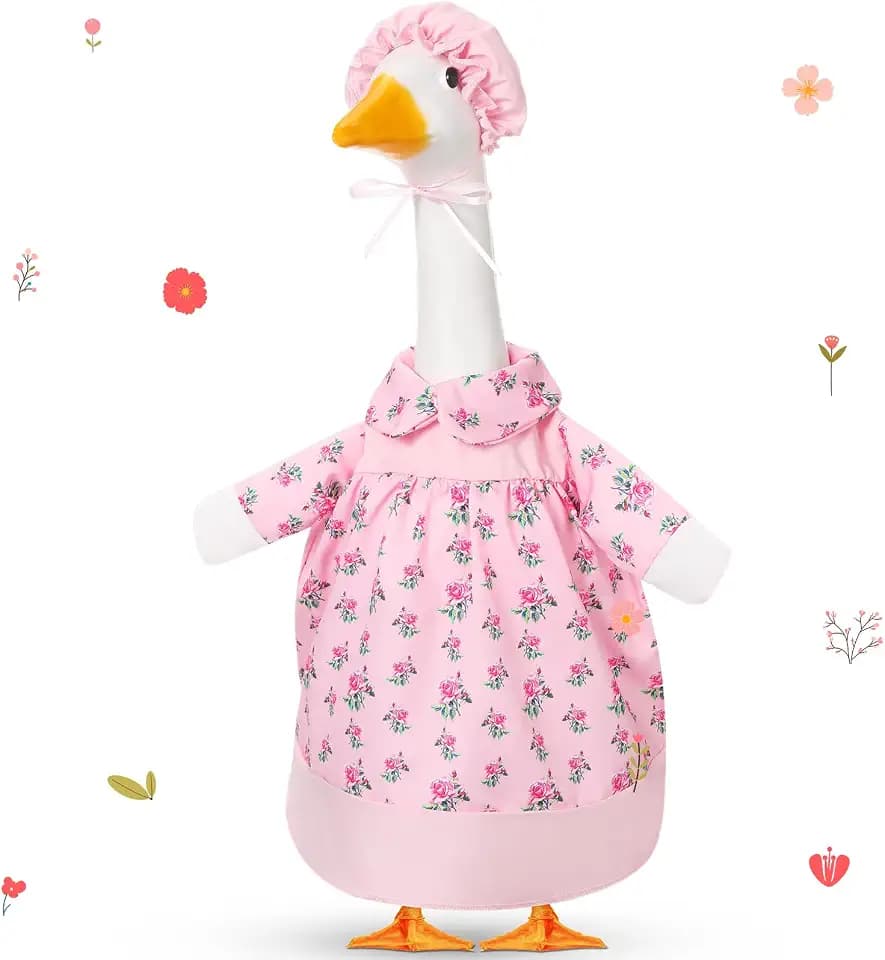 FuWeave Summer Spring Goose Outfit Pink Flower Porch Goose Clothes for 23" Large Statue Outdoor Patio Yard Lawn Art Decoration