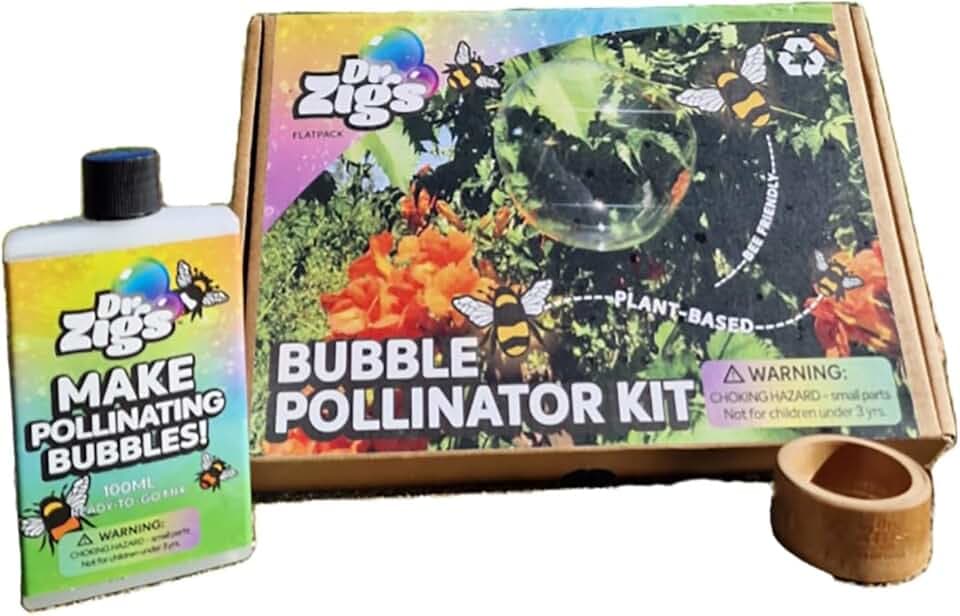 Dr Zigs Bubble Pollinator Kit -Pollinate Flowers w/Bubbles, Plant & Bee Friendly Natural Solution, Bamboo Components, Educational Booklet, Kid Age3+
