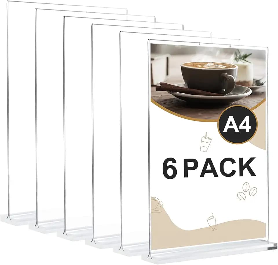 6 Stück T-Ständer Aufsteller Doppelseitiger Vertikaler Menükartenhalter,A4 Acrylic Table Sign Holders,Tischaufsteller,Plexiglas Aufsteller A4 Für Restaurants,Cafés,Büros,Fotos