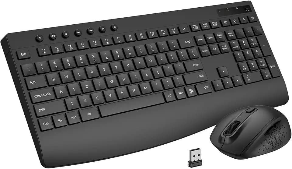 EDJO Full-Size Silent Wireless Keyboard and Mouse Combo with Palm Rest