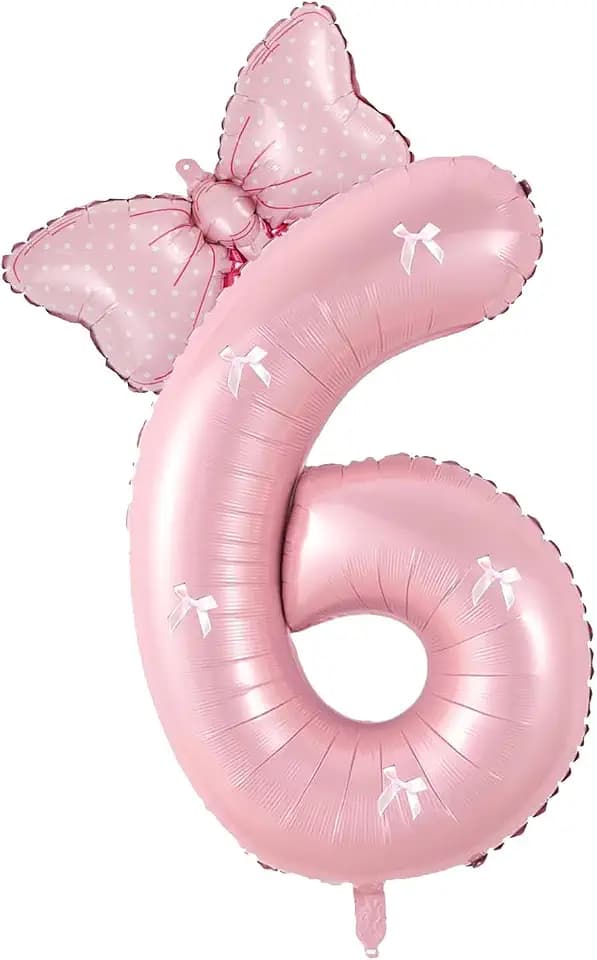 Birthday Number Balloon Bow Happy Birthday Number Balloon Decoration(Pink number 6)