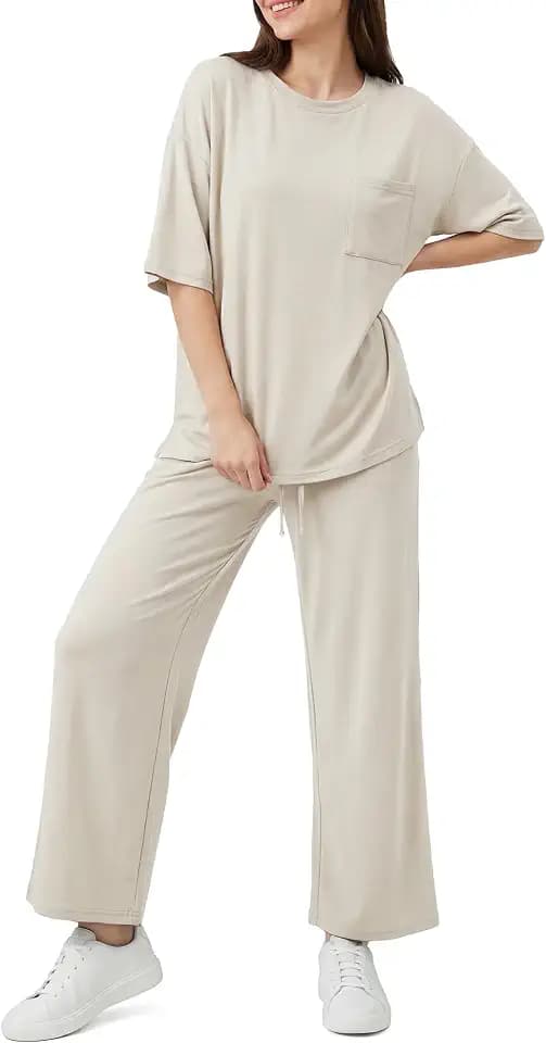 OUGES Women's Lyocell Pajamas Sets 2 Piece Relaxed Loungewear with Pockets