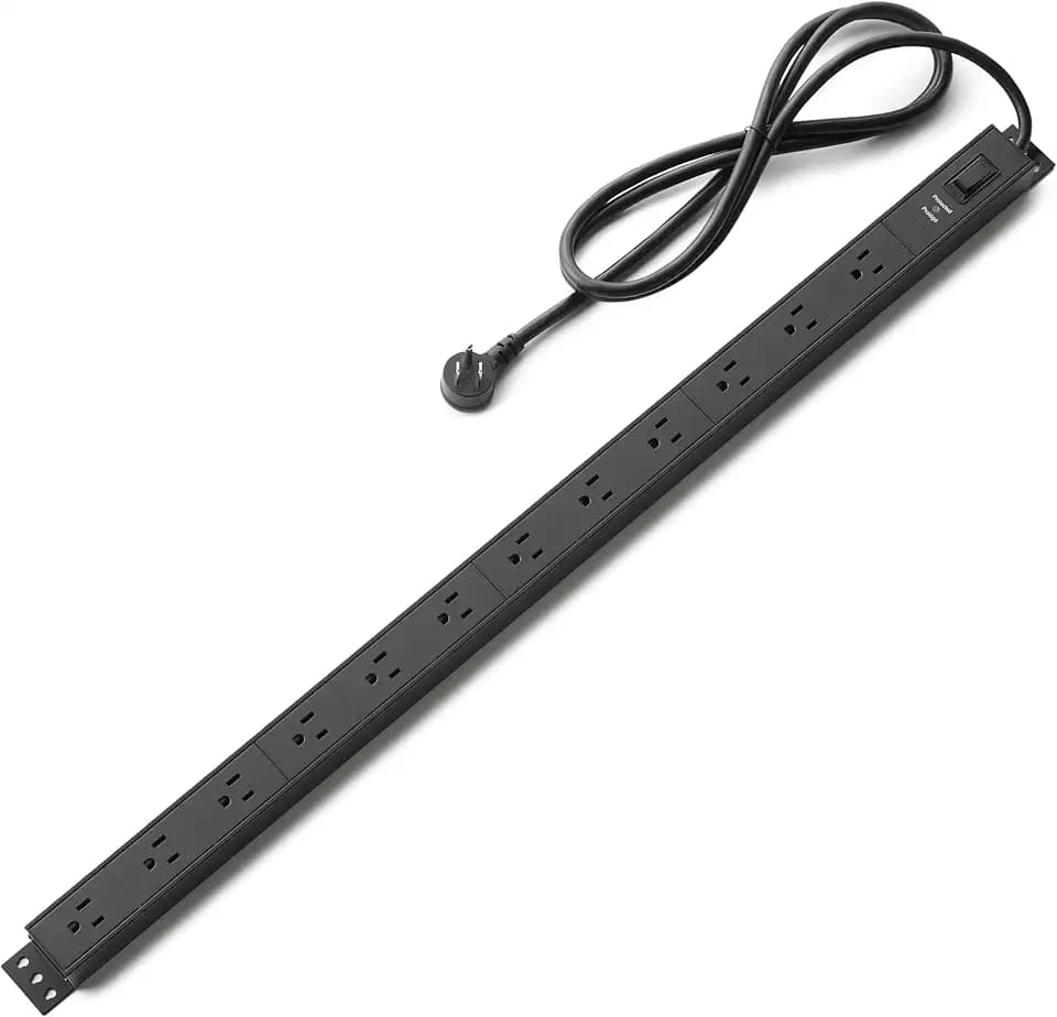 Amazon Basics Surge Protector Power Strip, 12-Outlet, Heavy Duty, Metal, 600 Joules, 6ft Extension Cord, Wide Spaced, Mountable, Black