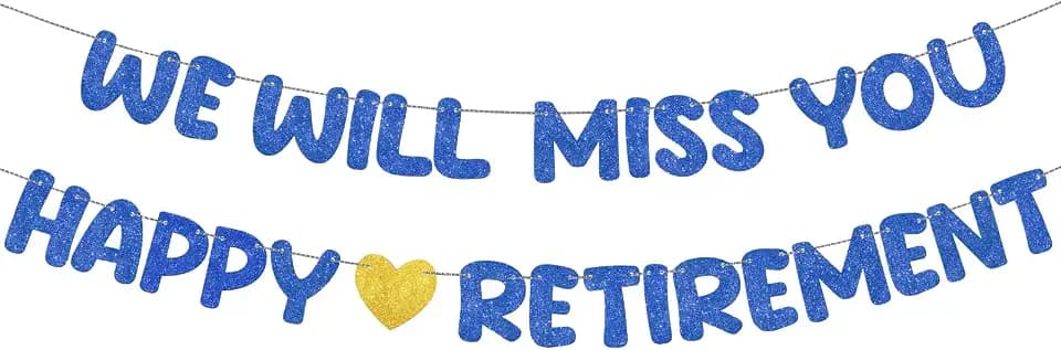 Fulmoon Happy Retirement and We Will Miss You Banner, Navy Blue