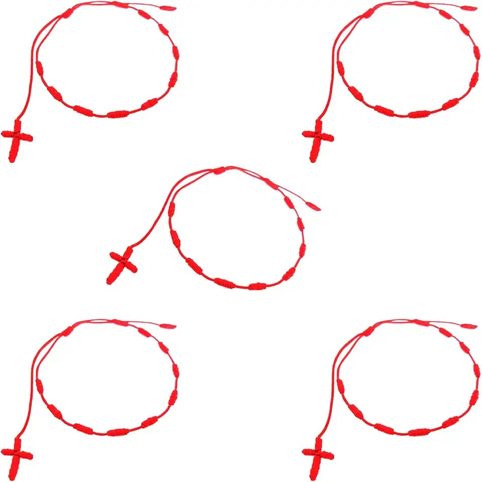 YouU Set of 5 Handmade Rosary Cross Bracelets, Pulseras Decenarios