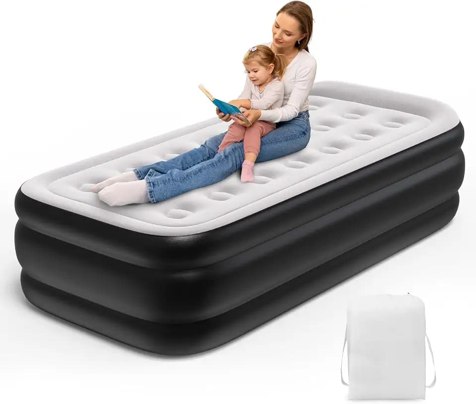 Luftmatratze 1 Person, Aufblasbare Luftmatratze Einzelbett mit elektrischer Pumpe (Schwarz, Twin-Matratze)