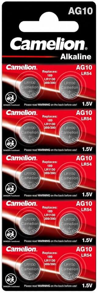 10 Camelion AG10 / LR54 / 189/389 / LR1130 Knopfzelle Alkaline Alkali Batterie, 10-er Pack, Lange Haltbarkeit (Haltbarkeitsdatum markiert)