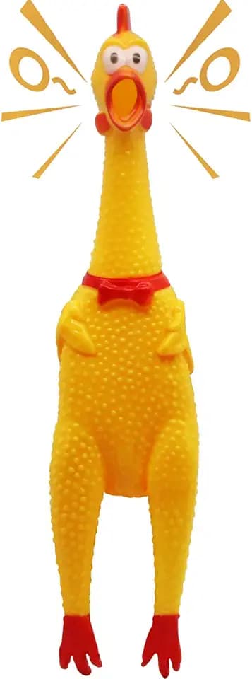 Novelty Place Squawking Chicken Dog Toys - Large 16” - Yellow Rubber Squeeze Squeaky and Screaming Chicken for Pets or Kids