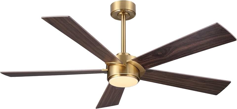 ELEHINSER 54" Ceiling Fan with Light and Remote Control, Modern Dimmable LED Light, 6-Speed Noiseless Reversible DC Motor, 5 Plywood Ceiling Fan for Kitchen Bedroom Living Room NAB Gold/Walnut