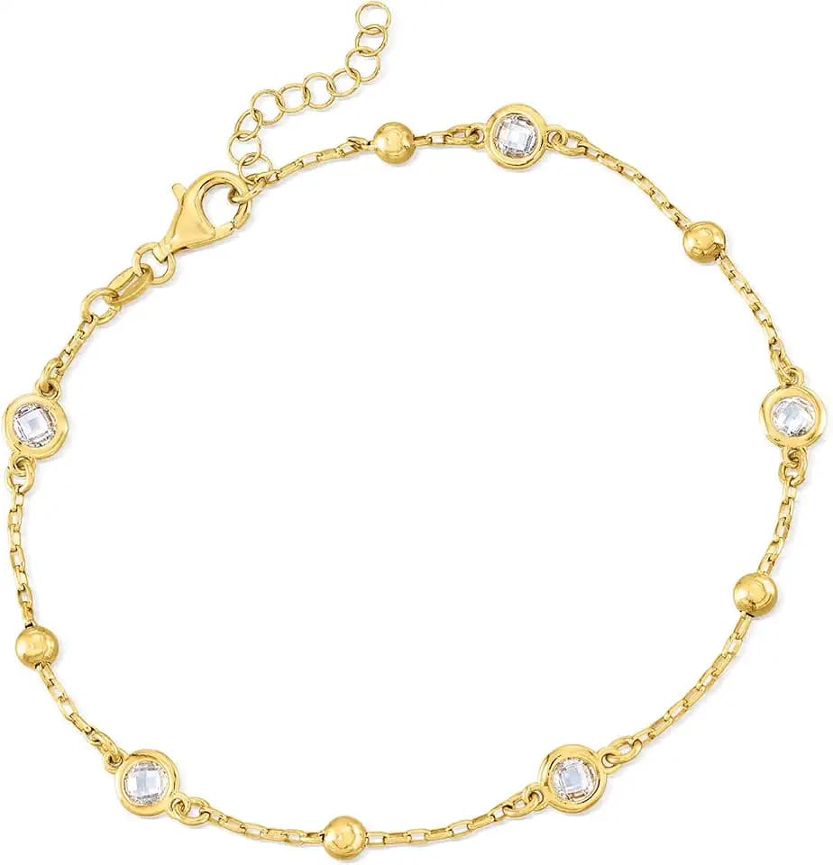 Ross-Simons Italian 1.15 ct. t.w. Bezel-Set CZ Station Anklet