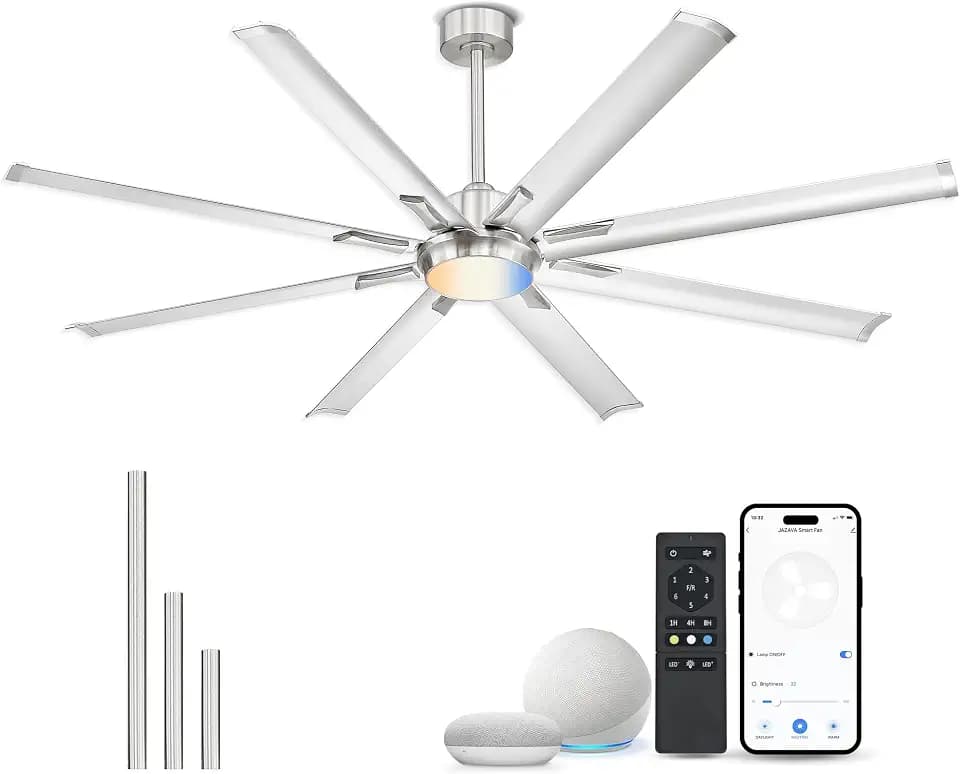 72 Inch Ceiling Fan with Light, Aluminum Blades, Brushed Nickel