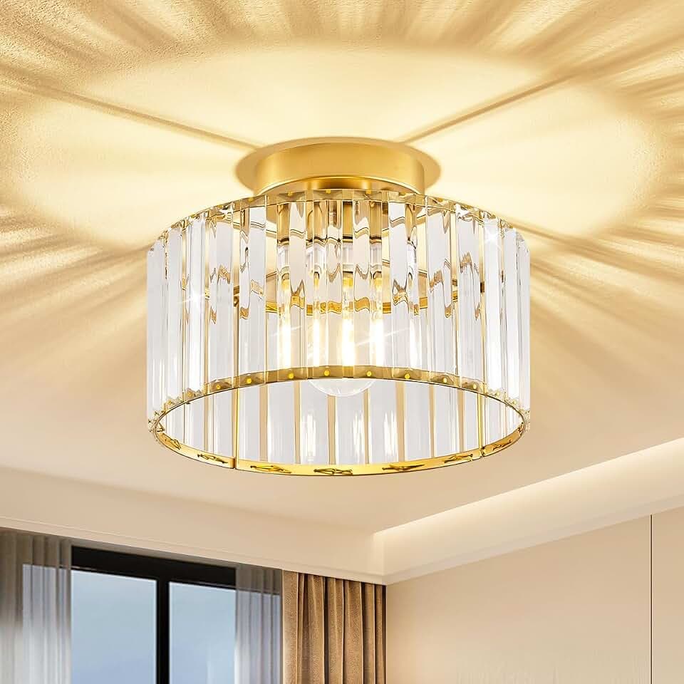 Qamra Moderne Deckenleuchte Gold Kristall Lampenschirm 27CM