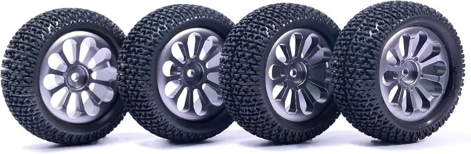 12mm Hex RC Metal Aluminium Wheels&Tires, 3 inch Overall Diameter, 1/10 1/14 1/16th RC Tire Set for Hyper Go/Wltoys/HAIBOXING/BEZGAR/Jetwood(Gray)