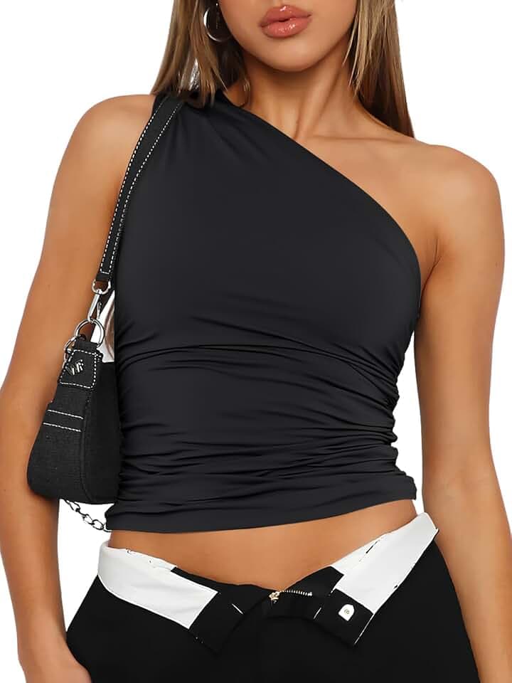 Trendy Queen Womens One Shoulder Tops Going Out Crop Tops Sleeveless Shirts