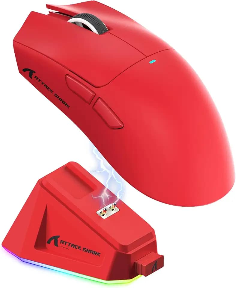 ATTACK SHARK X11 Gaming Mouse mit Magnetic Charging Dock, PixArt PAW3311 Gaming Sensor, BT/2.4G Wireless/Wired Gaming Mouse, 22000 DPI, Office Mice Gamer Mice Mice for Win11/Xbox/PS/Mac (Red)