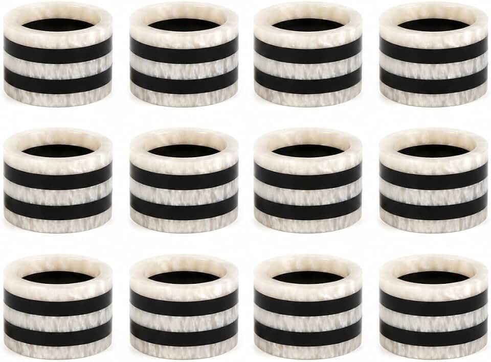 CLEENTABLE Epoxy Resin Napkin Rings, Set of 12, Black & White