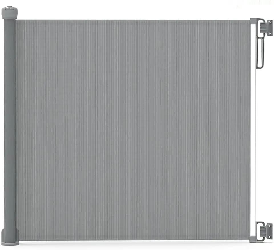 VOUNOT Treppenschutzgitter Ausziehbar Türschutzgitter Roll 0-180cm, Einziehbar Treppenschutzrollo für Hunde, Katzen, Grau