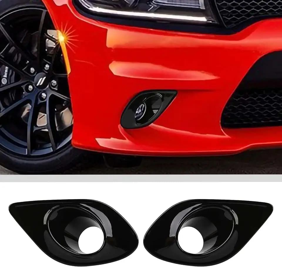 JWWY Front Foglights Protection Cover Trim Compatible with 2015-2024+ Dodge Charger Exterior Accessories ABS 2pcs Black