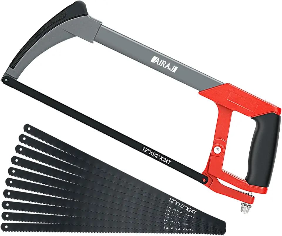 AIRAJ Metallsäge 300 MM,Hand-Sägen mit 10 Austauschbarer Klinge,45 °/90 ° Eisensäge für Metall,Holz,Stahl,PVC-Rohr,Gefrorenem Fleisch,Bügelsäge und Plastik,Profi Metallsäge