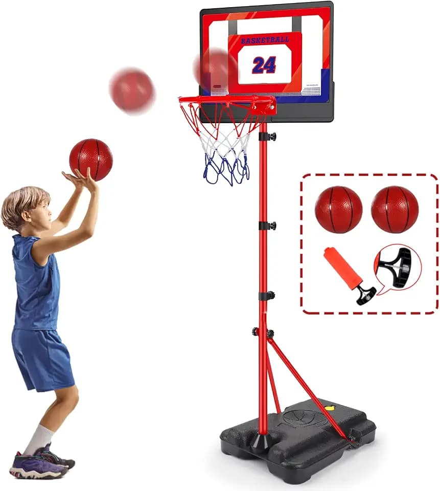 Basketballkorb Kinder Outdoor Indoor Höhenverstellbar 107cm-189cm, Basketball Korb Set Spielzeug mit Ball Pumpe, Sport Spielzeug Geschenk für Jungen Mädchen ab 3 4 5 6 7 8 Jahre