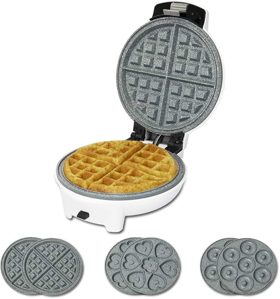 Cecotec Waffeleisen Fun Gofrestone.RockStone Antihaftbeschichtung, 3 austauschbare Platten (Waffeln, Saloons, Muffins) Spülmaschinenfest, 700 W.