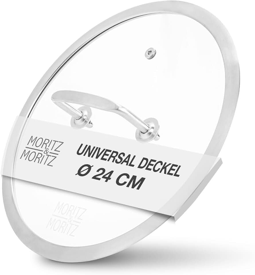 Moritz & Moritz Universal Glasdeckel 24cm für Pfannen & Töpfe - Hitzebeständig - Spülmaschinengeeignet - Universal Pfannendeckel 24 cm - Edelstahl - mit Dampfventil - Deckel für Pfanne und Topf