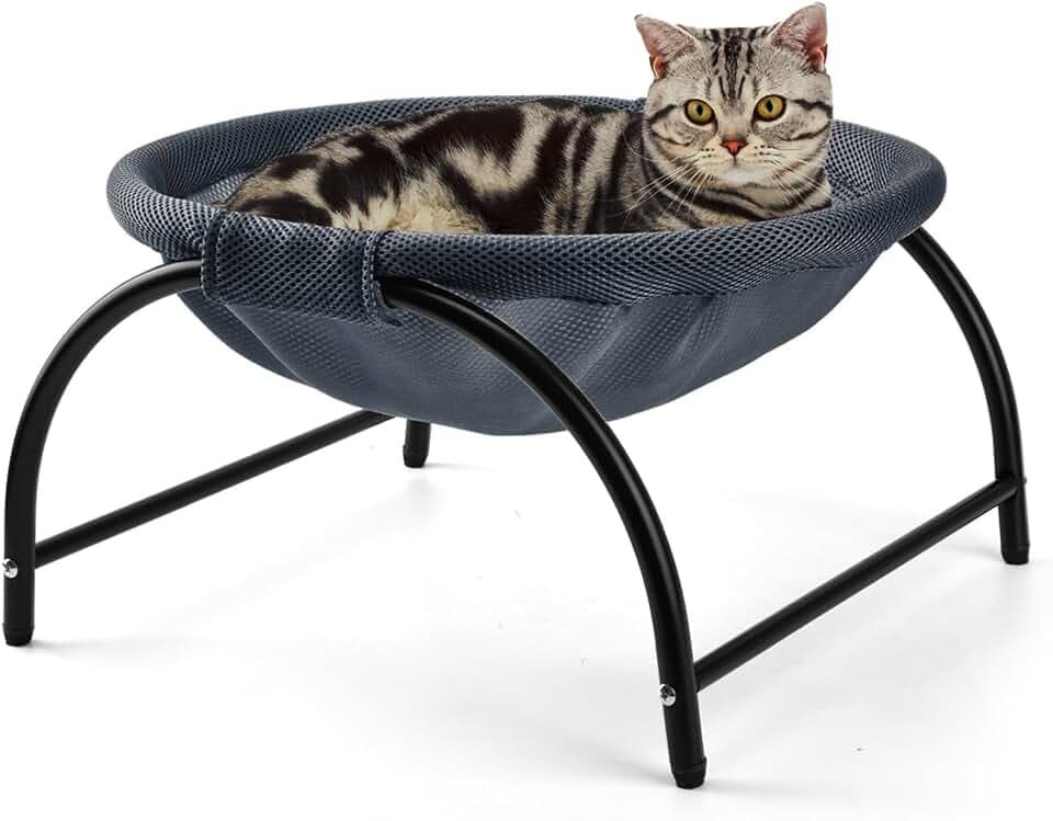 LIFLIX Raised Cat Hammock Bed, Standing Cat Cot with Washable Mesh, Pet Bed for for Kittens,Dark Blue