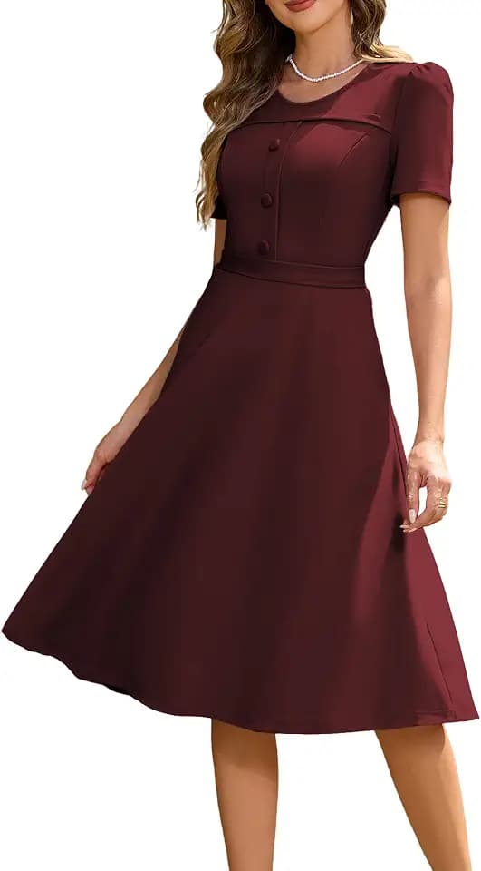 Wedtrend Rockabilly Kleider Damen A Linie Midilang Festlich Vintage Cocktailkleid Damen A Linie Abendkleid mit Taschen