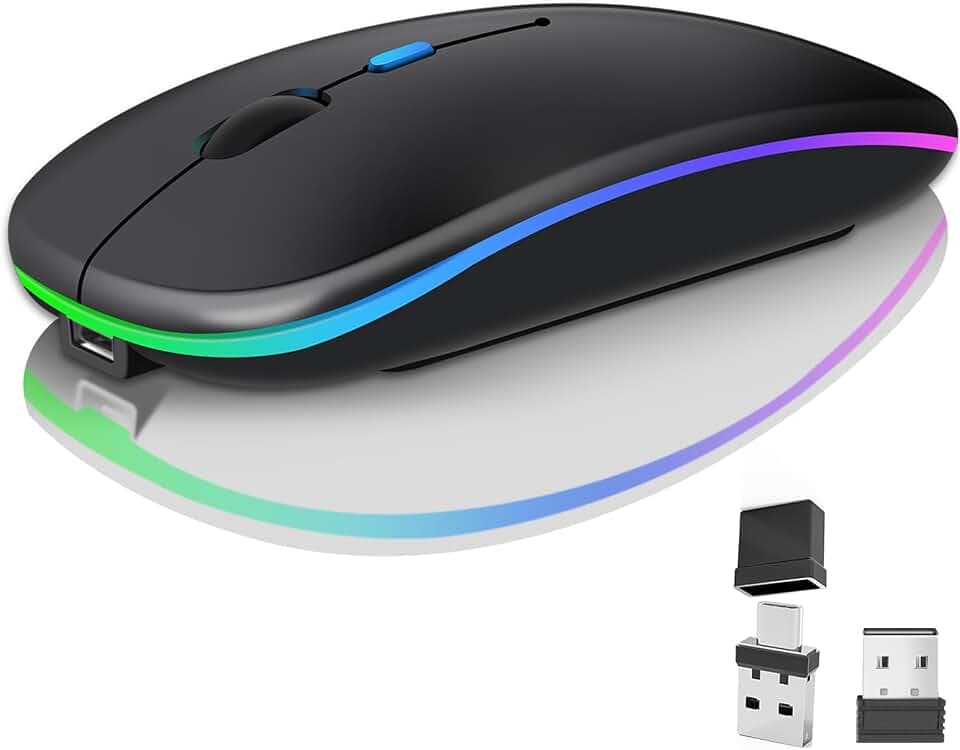 Kabellose Bluetooth-Maus für Laptop, wiederaufladbare Computer-Maus 2.4GHz Optisch (Bluetooth5.2+USB A+USB C)Duale Empfänger Mäuse-1600DPI LED Leiser Klick für Mac Laptop Tablet PC Computer,Schwarz