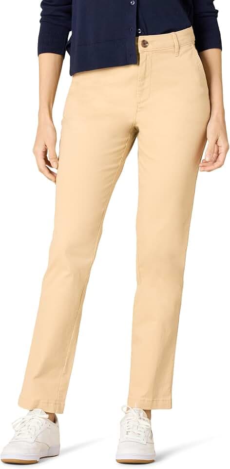 Amazon Essentials Women's High-Rise Slim-Fit Full-Length Straight-Leg Khaki Pant