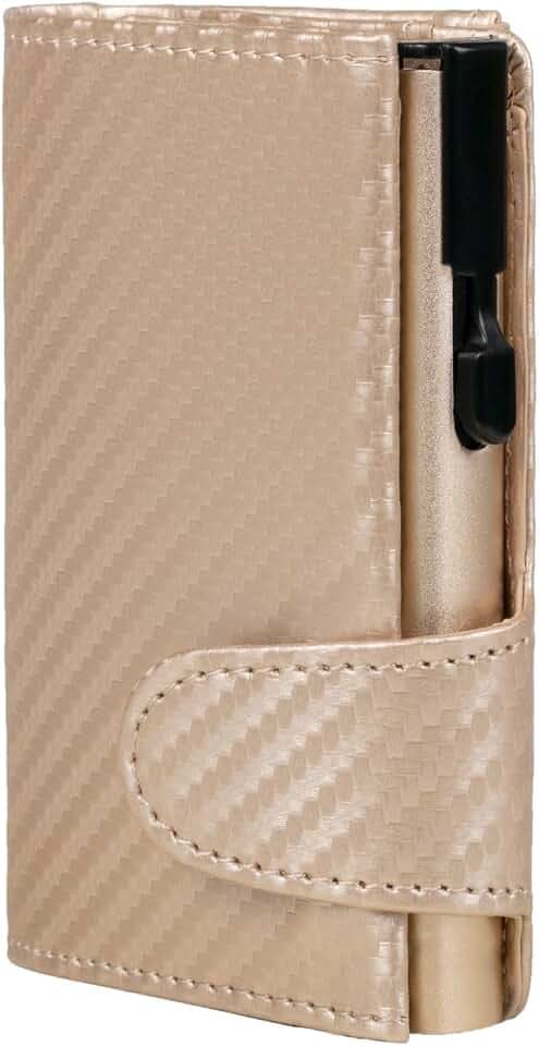 963407 Kreditkartenetui mit Münzfach und Geldscheinfach aus Champagner farbenem Kunstleder mit Champagner farbenem Aluminium Tresor und RFID Schutz (Kartenetui, Kartenhalter, Slim Wallet)