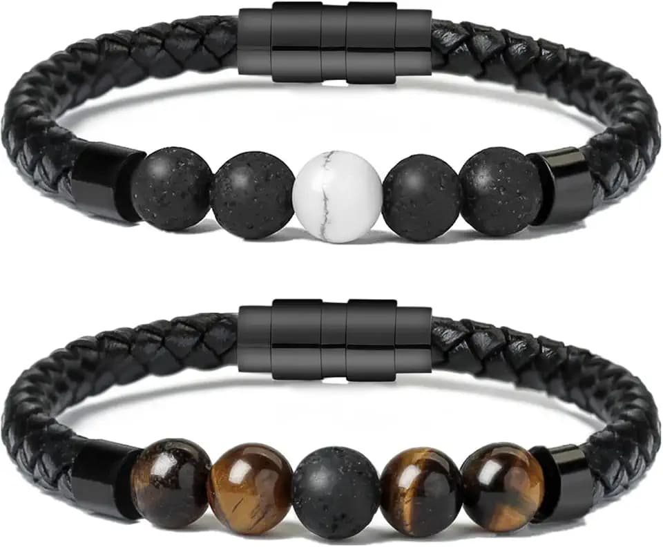 shajwo Cremation Jewelry Lava Stone Urn Bracelet for Ashes for Women Men Chakra Healing Balancing Genuine Leather Memorial Bracelets