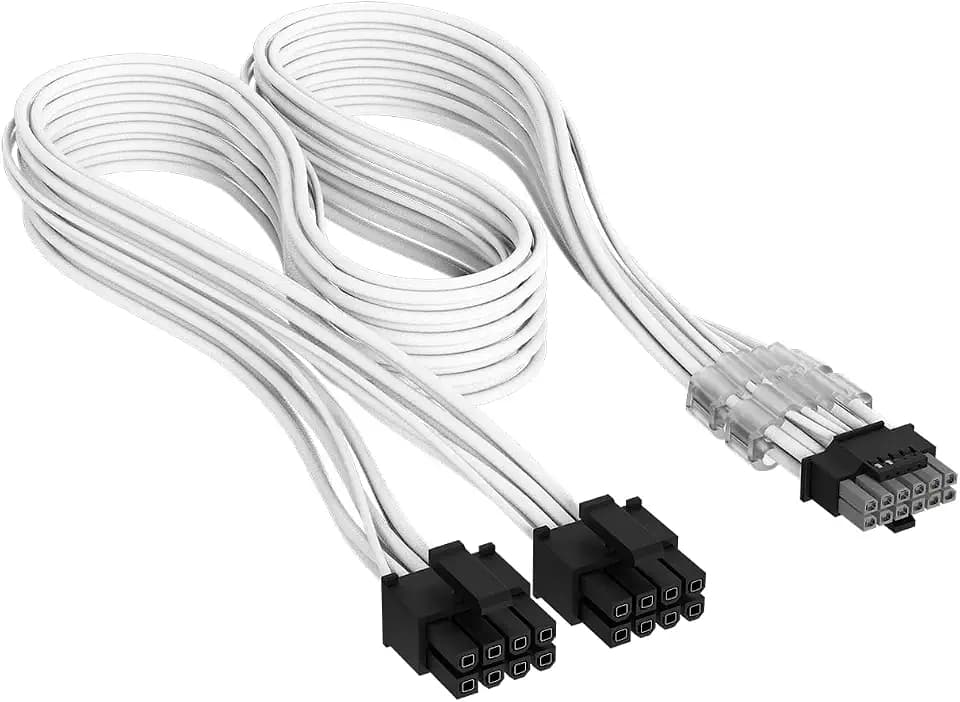 Corsair Elite Premium Typ 4 Einzeln Ummantelte 2x 8-Pin zu PCIe 12V-2x6 600W PSU-Kabel – Dreilagiges Mesh-Paracord-Design, Flache Kabelkämme, Kompatibel Netzteilen vom Typ 4 – Weiß