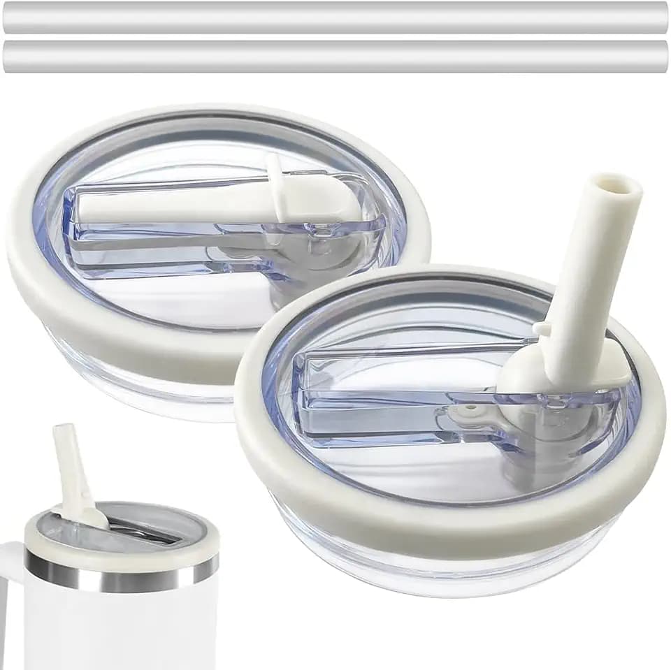 2-Pack Leak Proof Lid Replacement 40 oz, Only Fit for Stanley Quencher H2.0 Tumbler, Reusable Flip Straw Lid Top Cover for Stanley 40oz Cup Accessories, Replacement of Leaking Original Lids, Cream
