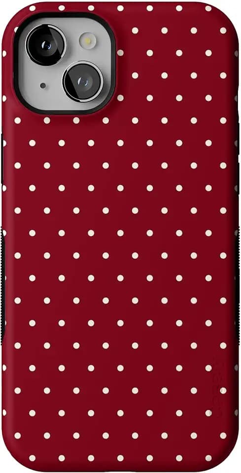 Casely iPhone 15 Plus Case | On the Dot | Maroon Polka Dot | Bold Protective Design | MagSafe Compatible Design