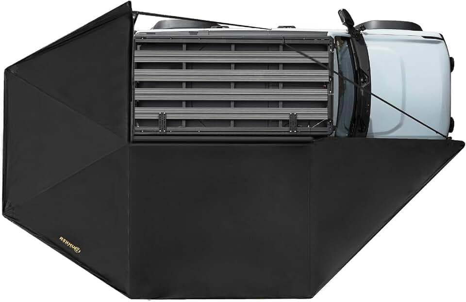 BUNKER INDUST 270 Degree Awning Free Standing, Vehicle Overland Awning Built-in LED Light - Three Colors, Car Passenger Side, Waterproof Wind Resistant for SUV Van Truck Camper