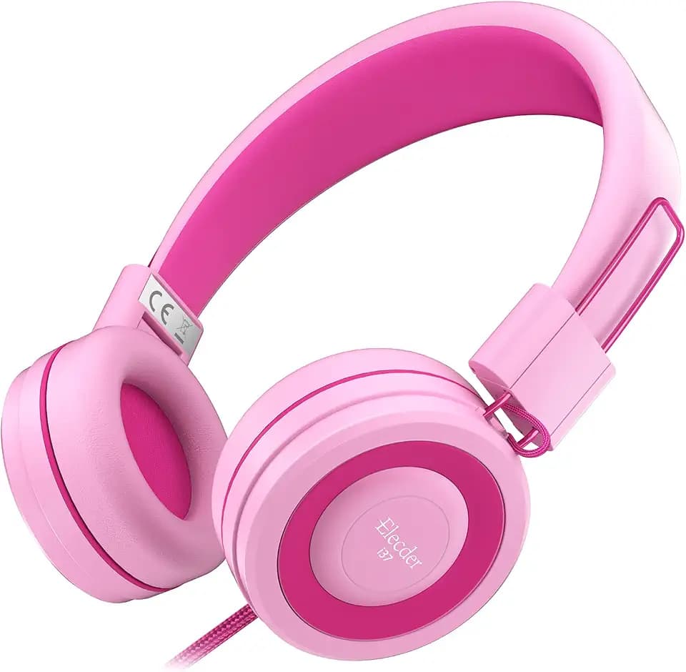 ELECDER i37 Kids Headphones for School Children Girls Boys Teens, Rose/Pink