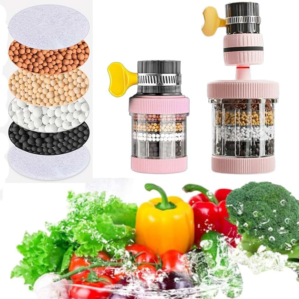 Filtration Aktivkohle Clean Purifier 360° drehbar Küche Badezimmer Wasserfilter für Waschbecken Wasserhahn Chlor Fluorid Schwermetalle Hartwasser für Zuhause Küche Badezimmer (Rosa)