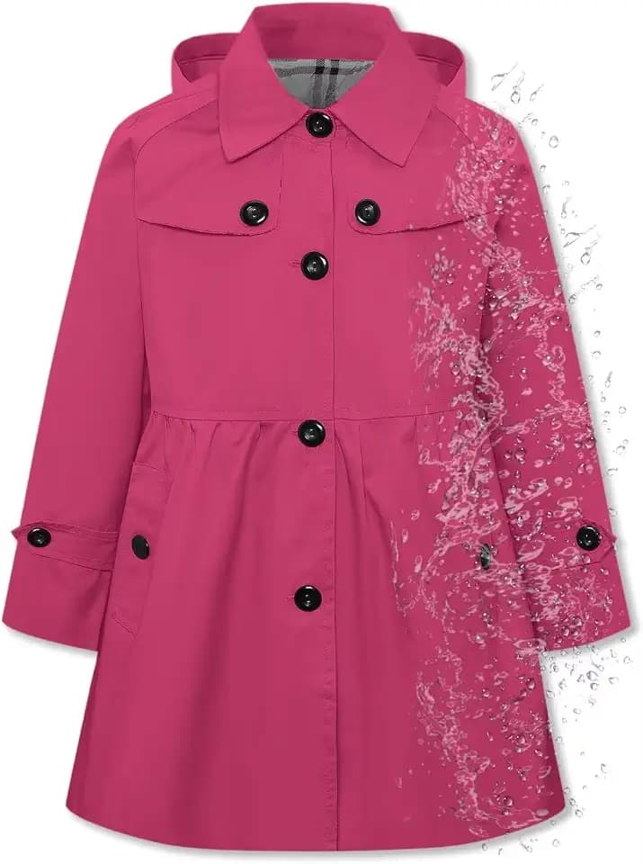 Betusline Kids Girl's Rain Jackets Waterproof Hooded Trench Coat Raincoats